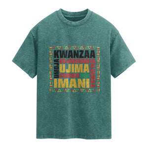 Nguzo Saba Seven Principles Washed Cotton T-Shirt African Heritage Celebration Gift