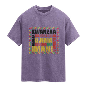 Nguzo Saba Seven Principles Washed Cotton T-Shirt African Heritage Celebration Gift