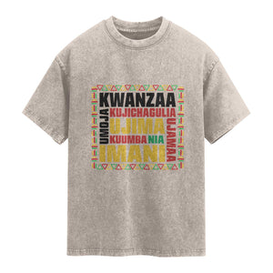 Nguzo Saba Seven Principles Washed Cotton T-Shirt African Heritage Celebration Gift