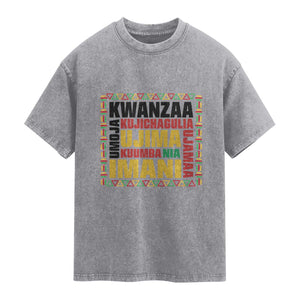 Nguzo Saba Seven Principles Washed Cotton T-Shirt African Heritage Celebration Gift