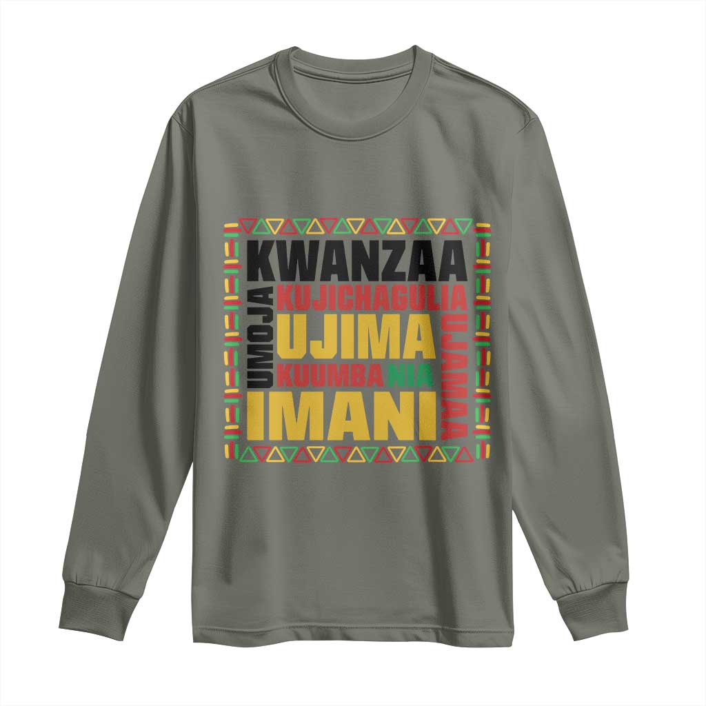 Nguzo Saba Seven Principles Long Sleeve Shirt African Heritage Celebration Gift TS12 Military Green Print Your Wear
