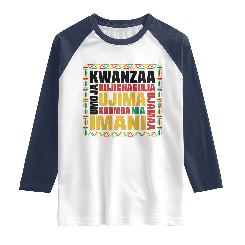 Nguzo Saba Seven Principles Raglan Shirt African Heritage Celebration Gift TS12 White Navy Print Your Wear
