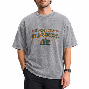 Kwanzaa Blessings Washed Cotton T-Shirt African Heritage Celebration Gift
