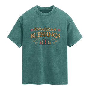 Kwanzaa Blessings Washed Cotton T-Shirt African Heritage Celebration Gift