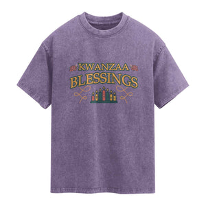 Kwanzaa Blessings Washed Cotton T-Shirt African Heritage Celebration Gift