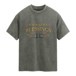 Kwanzaa Blessings Washed Cotton T-Shirt African Heritage Celebration Gift