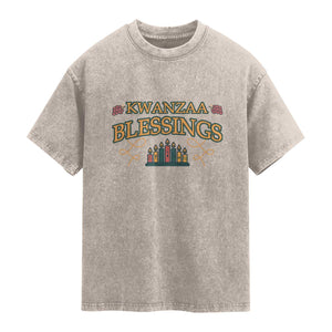 Kwanzaa Blessings Washed Cotton T-Shirt African Heritage Celebration Gift