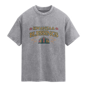 Kwanzaa Blessings Washed Cotton T-Shirt African Heritage Celebration Gift