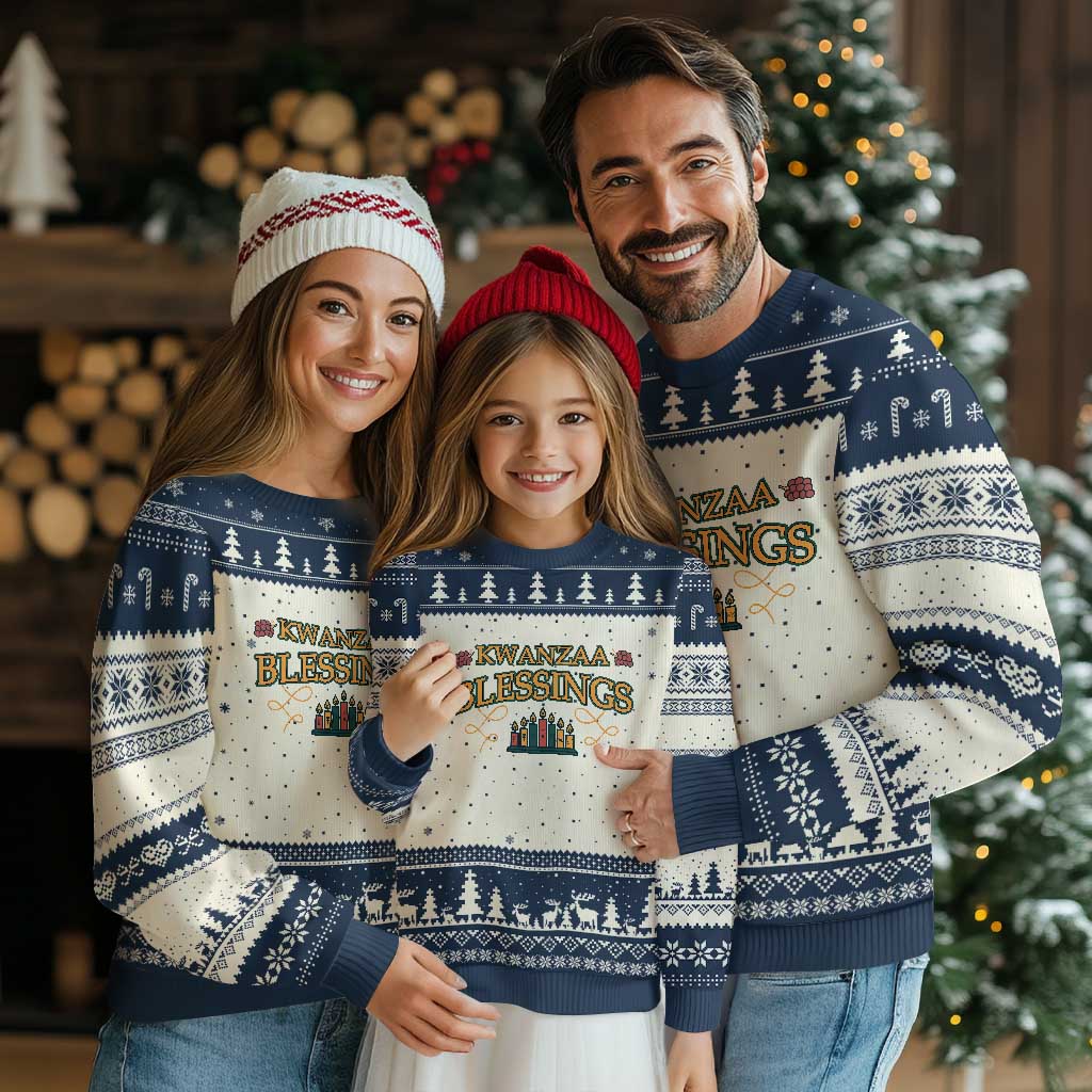 Kwanzaa Blessings Ugly Christmas Sweater African Heritage Celebration Gift TS12 Beige Navy Print Your Wear