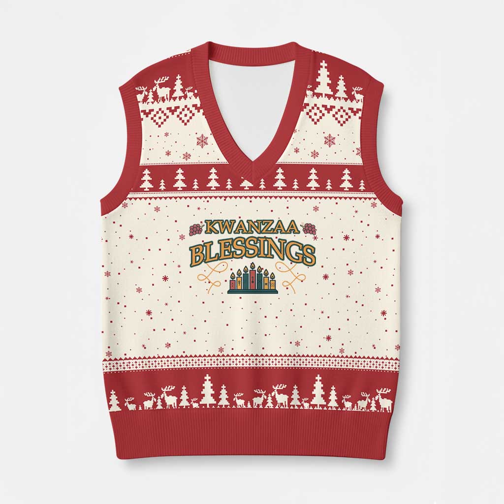 Kwanzaa Blessings V-Neck Knit Sweater Vest African Heritage Celebration Gift TS12 Beige Red Print Your Wear