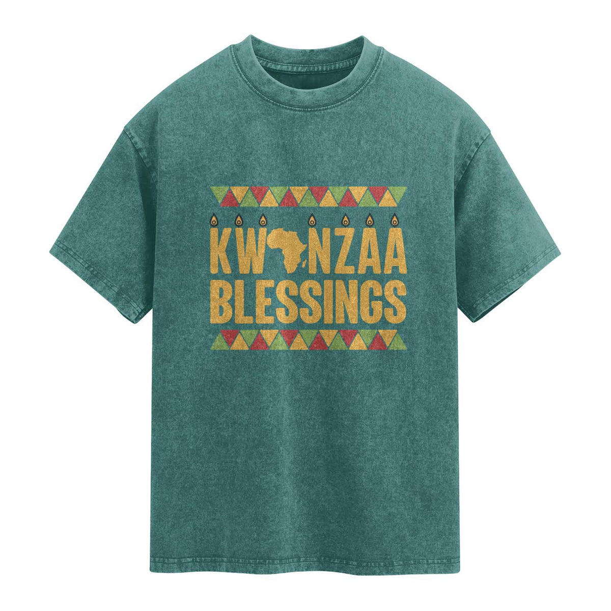 Kwanzaa Blessings Washed Cotton T-Shirt Kinara Light African Heritage Gift