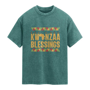 Kwanzaa Blessings Washed Cotton T-Shirt Kinara Light African Heritage Gift