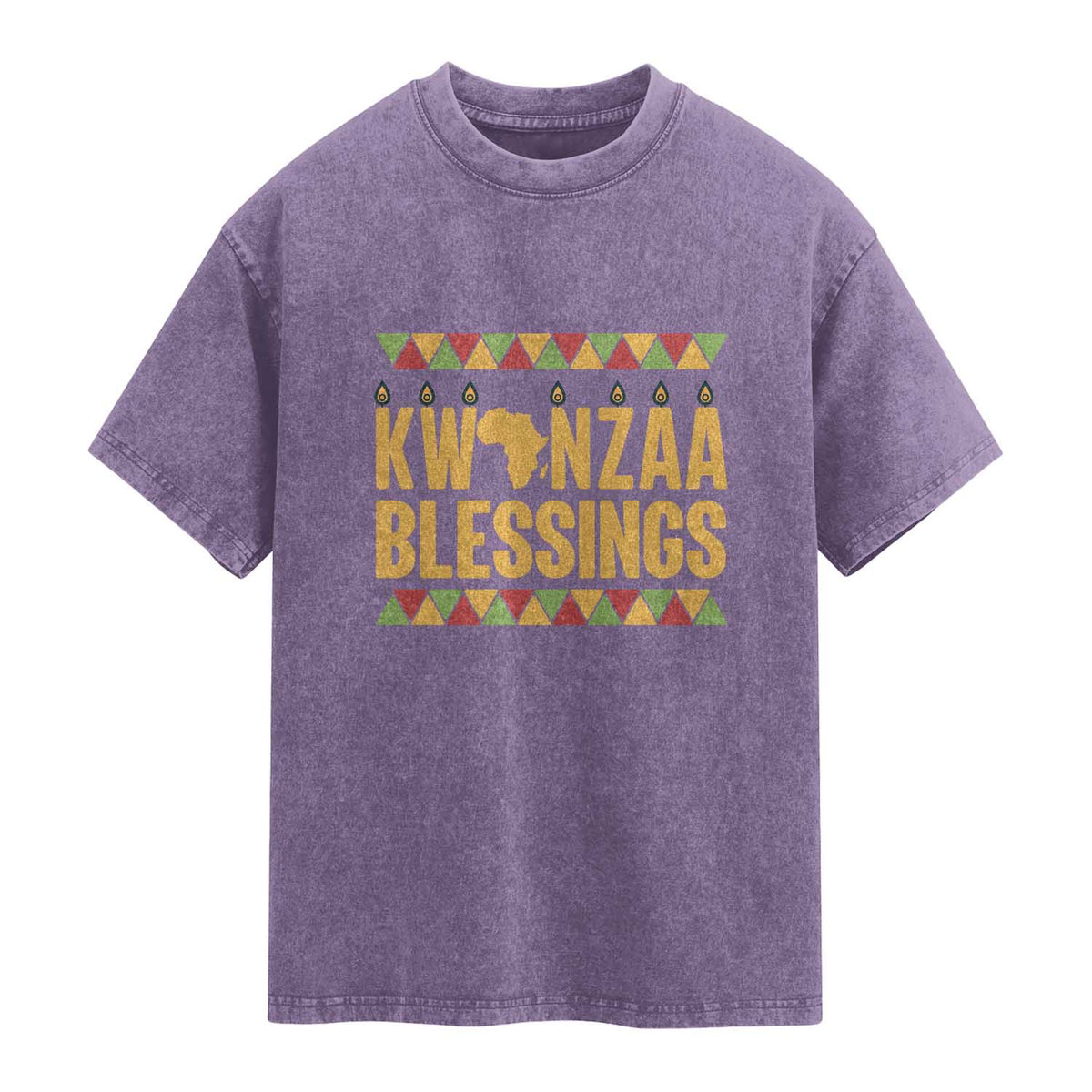 Kwanzaa Blessings Washed Cotton T-Shirt Kinara Light African Heritage Gift