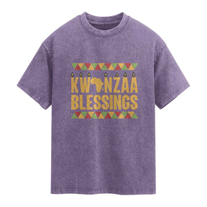 Kwanzaa Blessings Washed Cotton T-Shirt Kinara Light African Heritage Gift