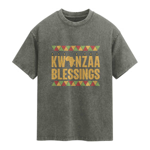 Kwanzaa Blessings Washed Cotton T-Shirt Kinara Light African Heritage Gift