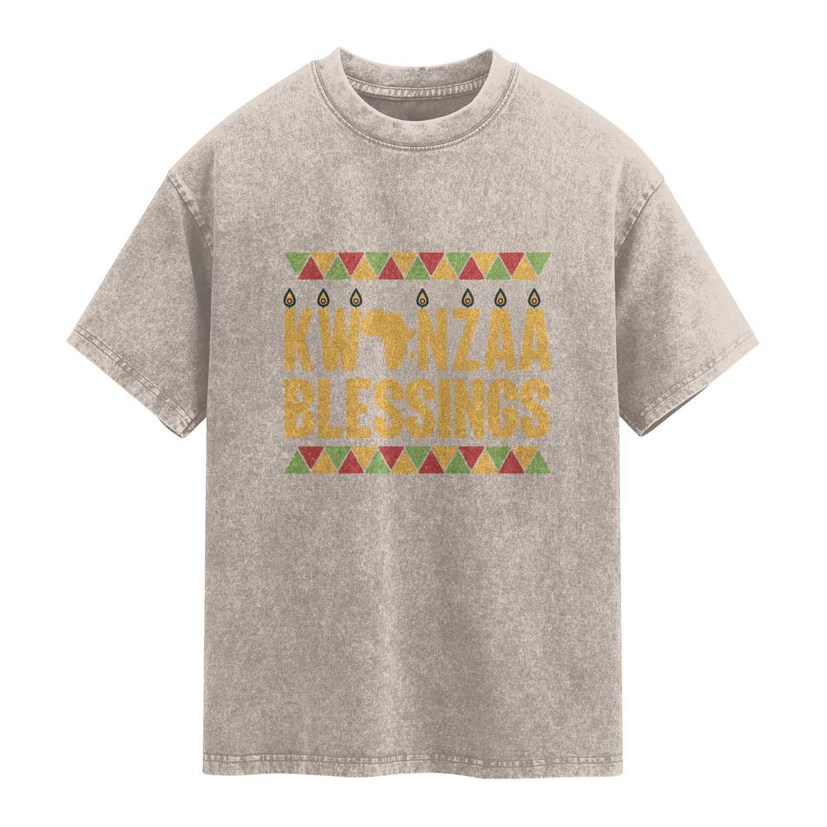 Kwanzaa Blessings Washed Cotton T-Shirt Kinara Light African Heritage Gift