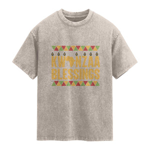 Kwanzaa Blessings Washed Cotton T-Shirt Kinara Light African Heritage Gift