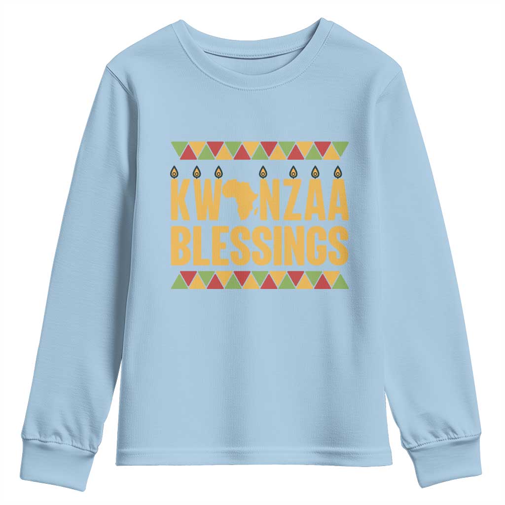Kwanzaa Blessings Youth Sweatshirt Kinara Light African Heritage Gift TS12 Light Blue Print Your Wear