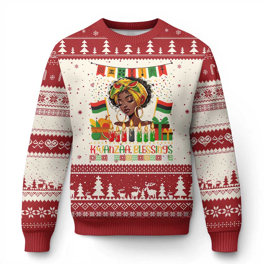 Kwanzaa Blessings African Woman Ugly Christmas Sweater Umoja Seven Principles Family Gift TS12 Beige Red Print Your Wear