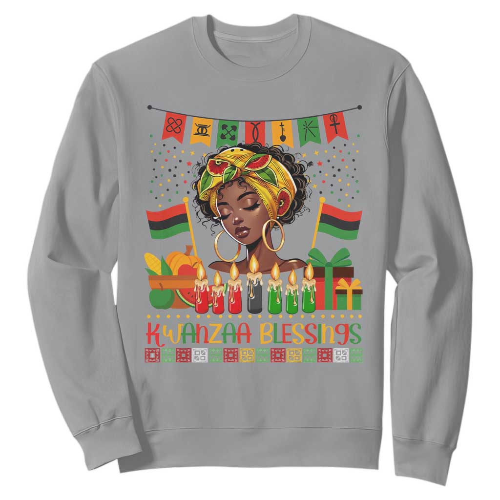 Kwanzaa Blessings African Woman Sweatshirt Umoja Seven Principles Family Gift TS12 Sport Gray Print Your Wear