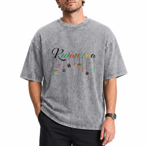 Kwanzaa Washed Cotton T-Shirt Lights Of Unity Seven Principles Heritage Gift