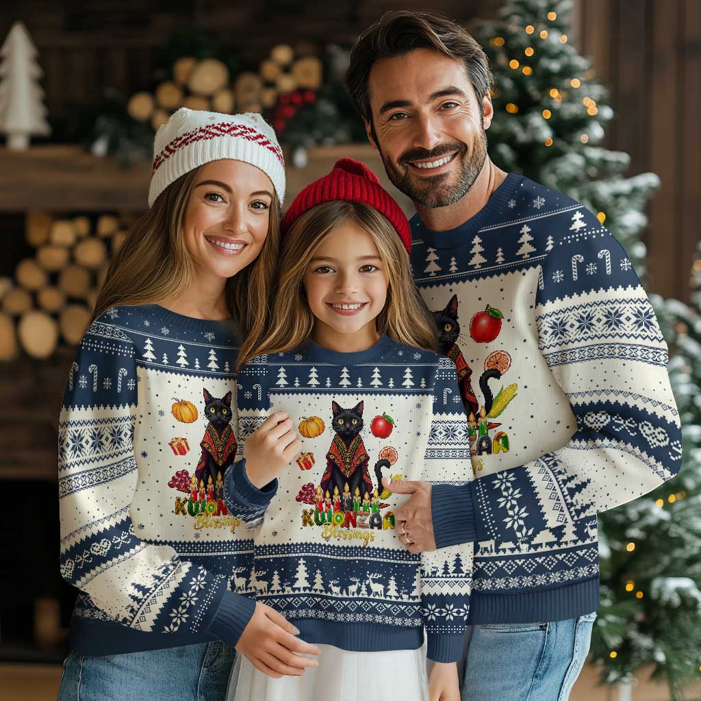 Kwanzaa Blessings Ugly Christmas Sweater Funny Cat African Heritage Gift TS12 Beige Navy Print Your Wear