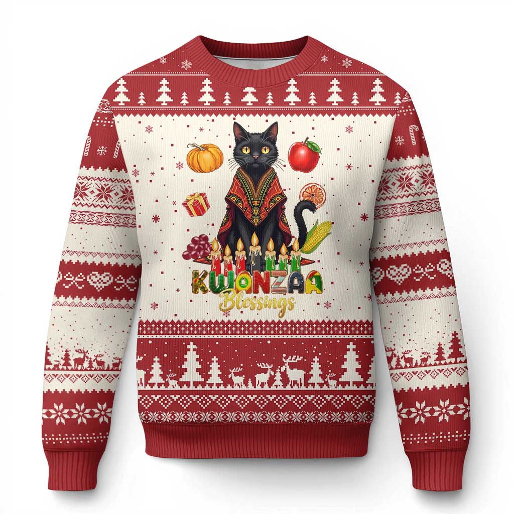 Kwanzaa Blessings Ugly Christmas Sweater Funny Cat African Heritage Gift TS12 Beige Red Print Your Wear