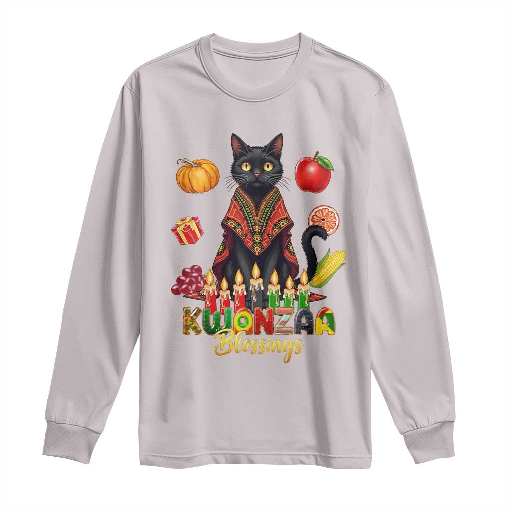 Kwanzaa Blessings Long Sleeve Shirt Funny Cat African Heritage Gift TS12 Ice Gray Print Your Wear