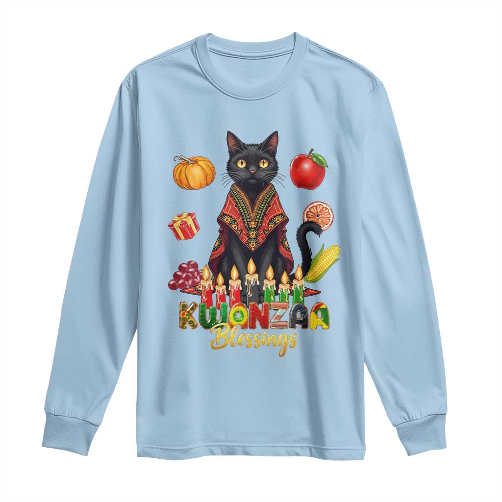 Kwanzaa Blessings Long Sleeve Shirt Funny Cat African Heritage Gift TS12 Light Blue Print Your Wear