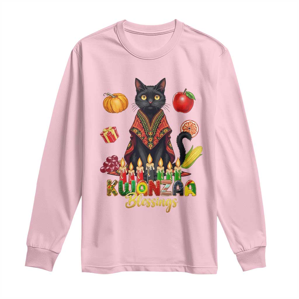 Kwanzaa Blessings Long Sleeve Shirt Funny Cat African Heritage Gift TS12 Light Pink Print Your Wear