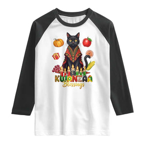 Kwanzaa Blessings Raglan Shirt Funny Cat African Heritage Gift TS12 White Black Print Your Wear