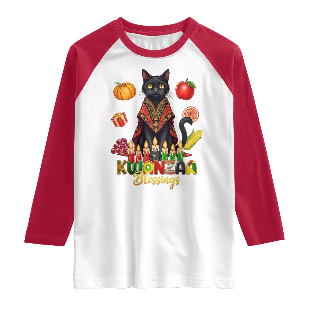 Kwanzaa Blessings Raglan Shirt Funny Cat African Heritage Gift TS12 White Red Print Your Wear