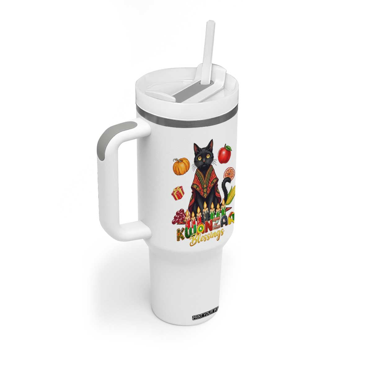 Kwanzaa Blessings Tumbler With Handle Funny Cat African Heritage Gift TS12 Print Your Wear