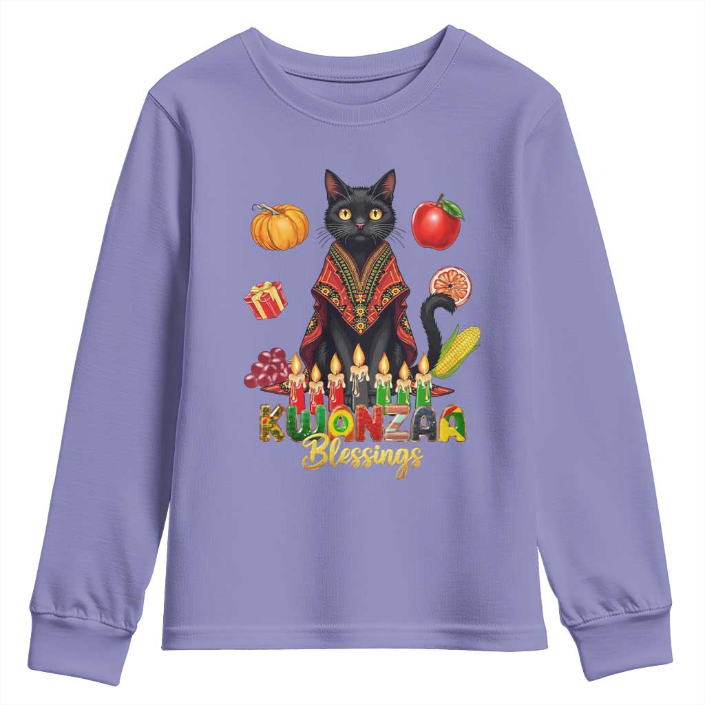 Kwanzaa Blessings Youth Sweatshirt Funny Cat African Heritage Gift TS12 Violet Print Your Wear