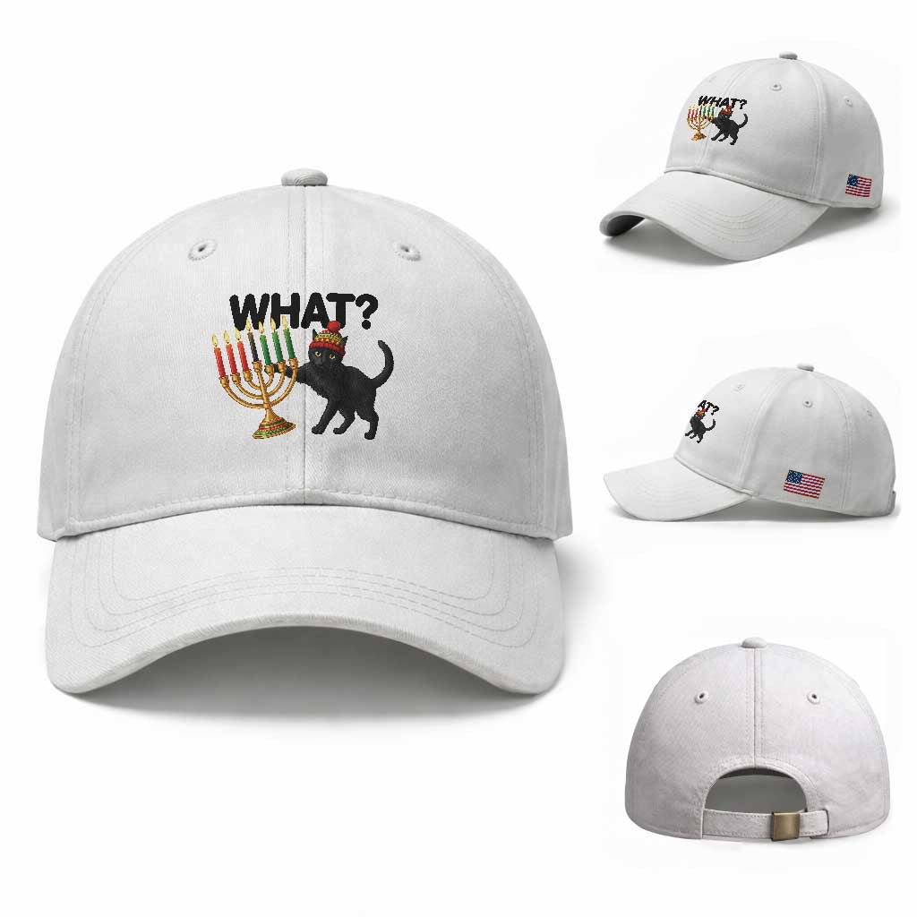 Funny Black Cat Chaos Kwanzaa Kinara Candle Baseball Cap African Heritage Gift TS12 Baseball Cap Universal Fit White Print Your Wear