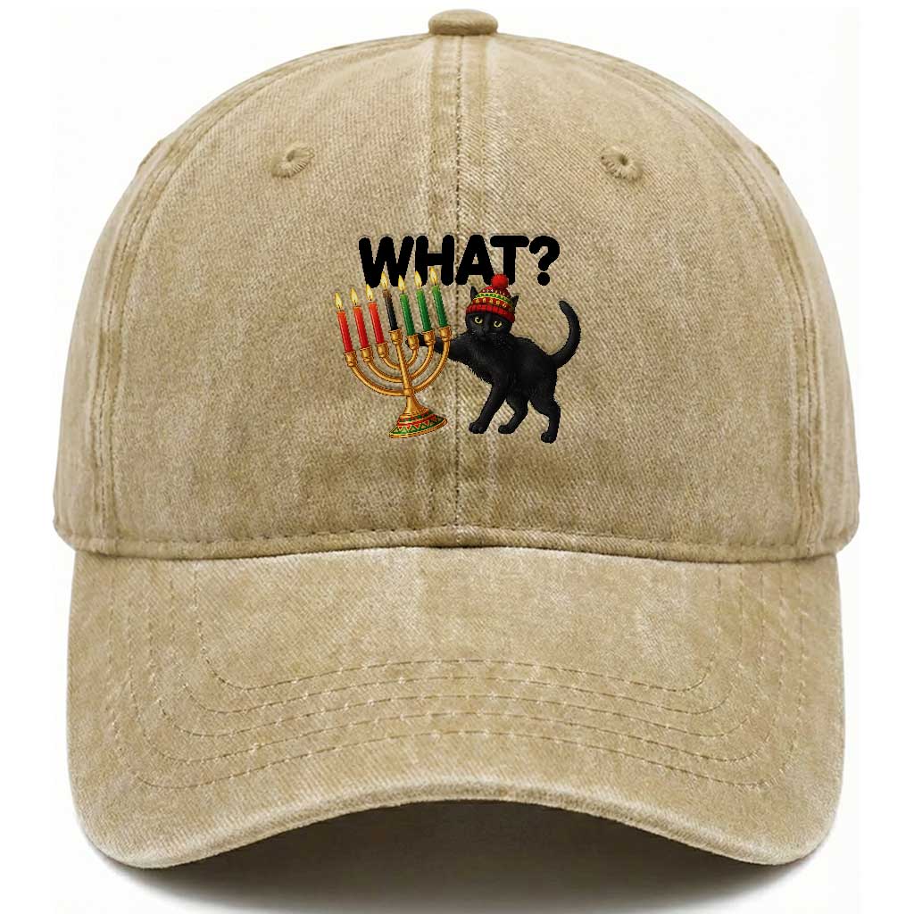 Funny Black Cat Chaos Kwanzaa Kinara Candle Washed Cotton Baseball Cap African Heritage Gift TS12 Print Your Wear