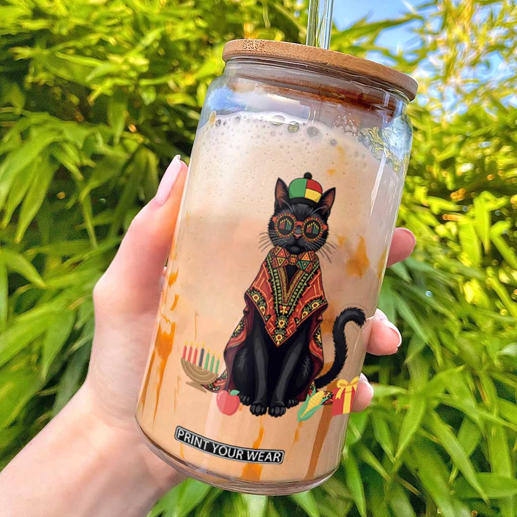 Cute Kwanzaa Cat Dashiki Glass Can African Heritage Gift TS12 White Print Your Wear