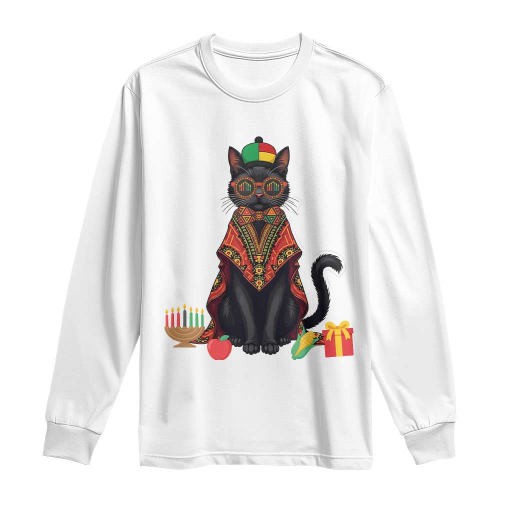 Cute Kwanzaa Cat Dashiki Long Sleeve Shirt African Heritage Gift TS12 White Print Your Wear