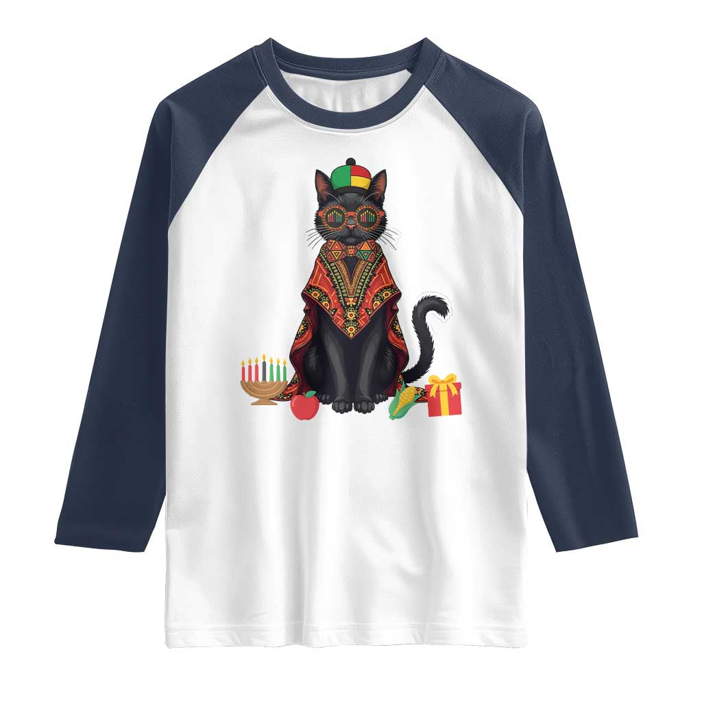 Cute Kwanzaa Cat Dashiki Raglan Shirt African Heritage Gift TS12 White Navy Print Your Wear