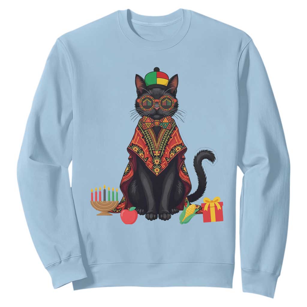 Cute Kwanzaa Cat Dashiki Sweatshirt African Heritage Gift TS12 Light Blue Print Your Wear
