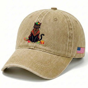 Cute Kwanzaa Cat Dashiki Washed Cotton Baseball Cap African Heritage Gift TS12 Print Your Wear