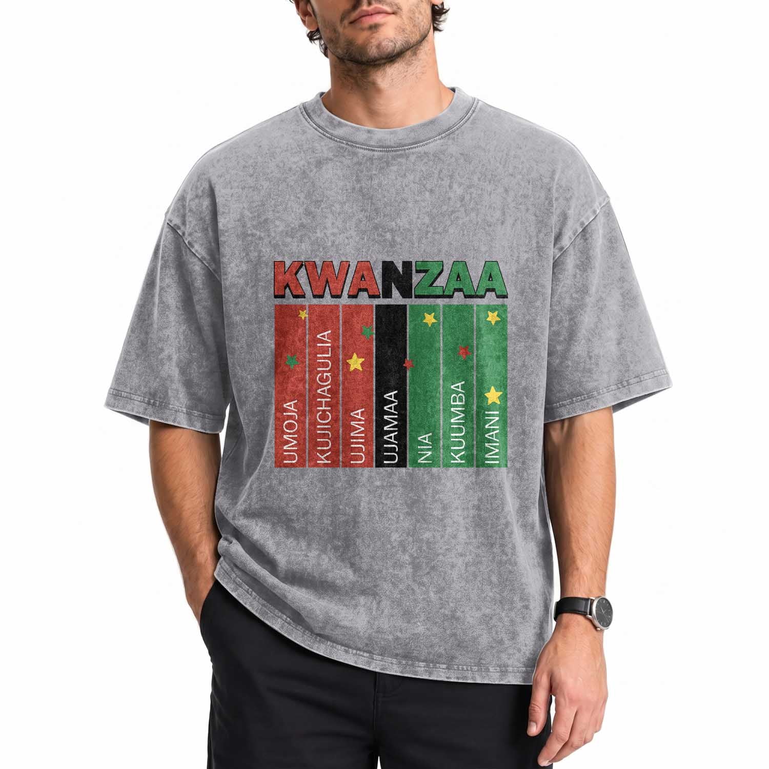 Light Of Kwanzaa Washed Cotton T-Shirt Nguzo Saba African Heritage Gift