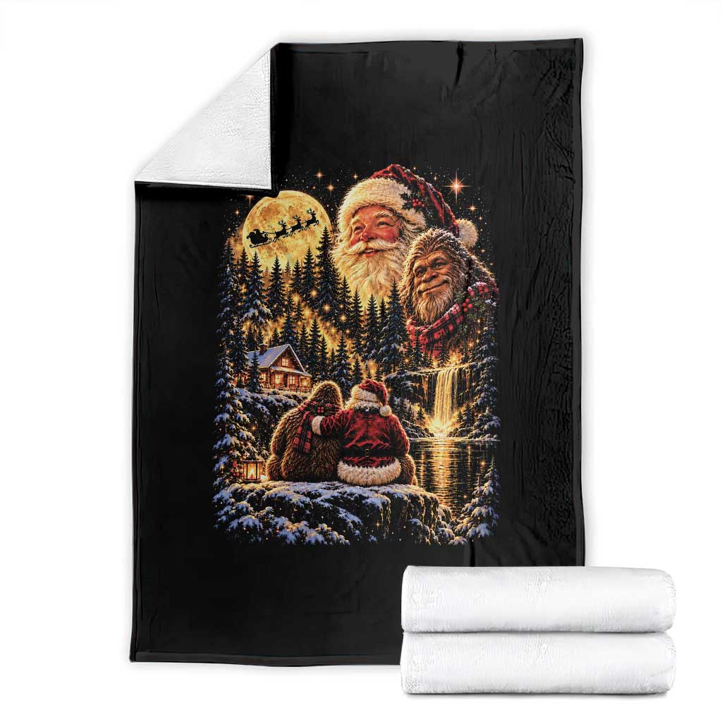 Christmas Bigfoot And Santa Throw Blanket Vintage Snowy Winter Night