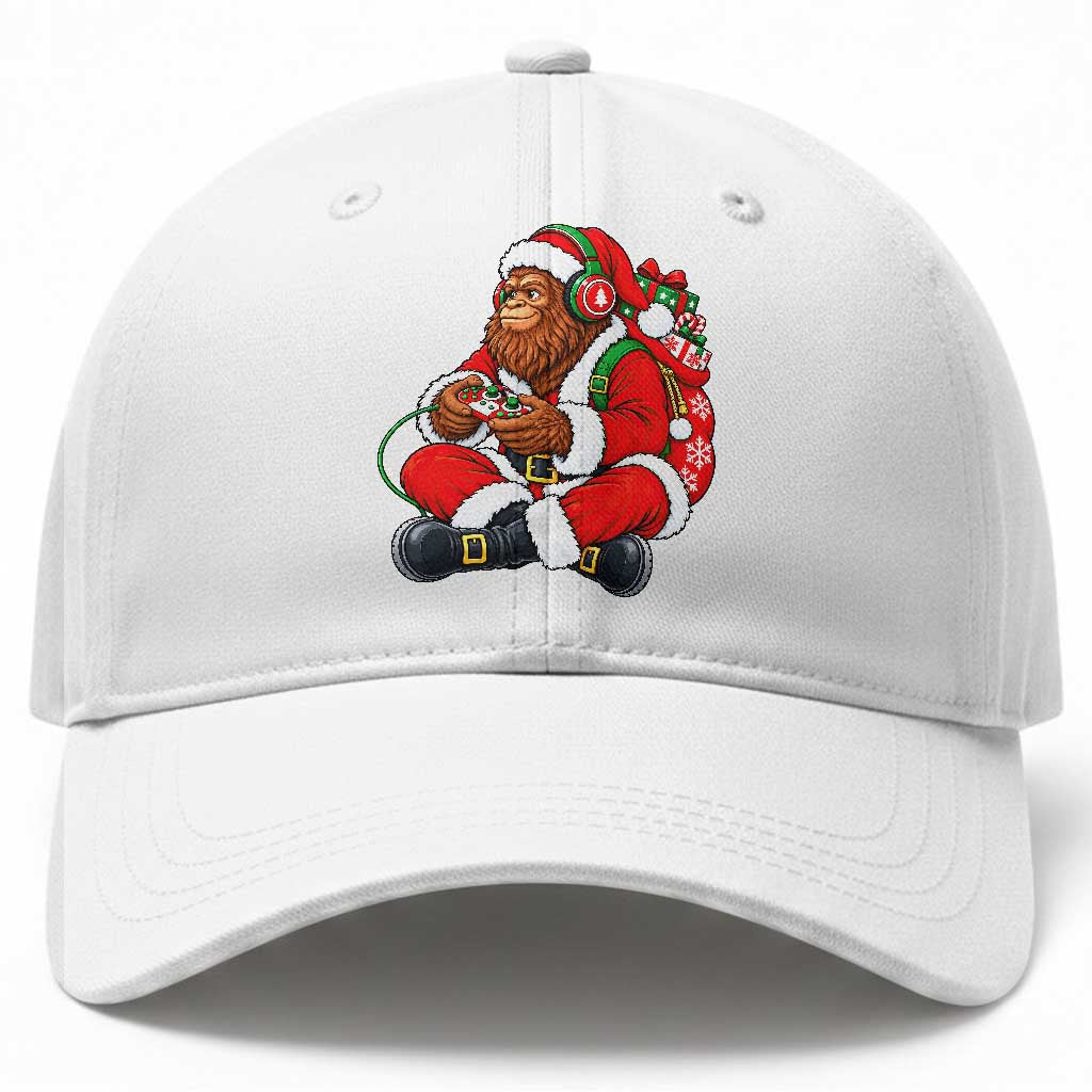 Funny Christmas Santa Bigfoot Baseball Cap Gamer Playing Video Games Holiday Gift