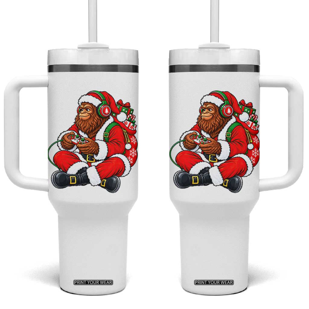 Funny Christmas Santa Bigfoot Tumbler With Handle Gamer Playing Video Games Holiday Gift