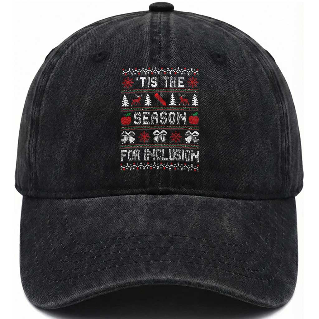 Christmas Special Education Educator Washed Cotton Baseball Cap Tis The Season For Inclusion