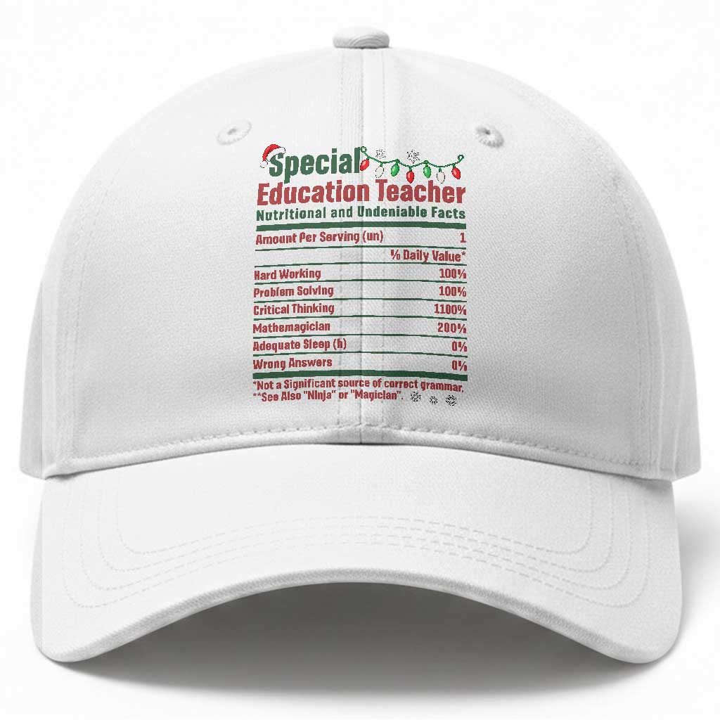 Funny SPED Educator Humor Baseball Cap Nutritional Facts Christmas Special Education Teacher