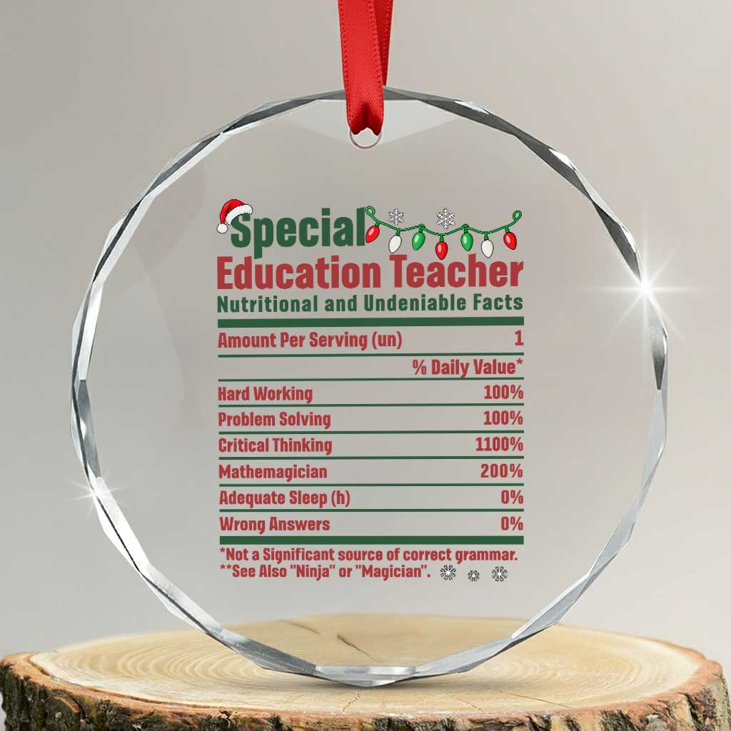 Funny SPED Educator Humor Crystal Glass Ornament Nutritional Facts Christmas Special Education Teacher