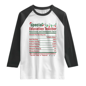 Funny SPED Educator Humor Raglan Shirt Nutritional Facts Christmas Special Education Teacher