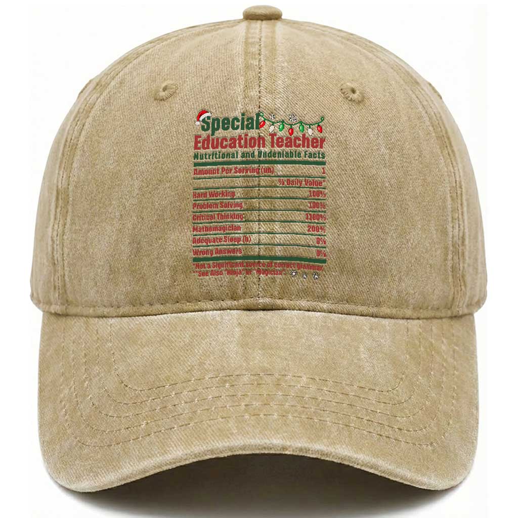 Funny SPED Educator Humor Washed Cotton Baseball Cap Nutritional Facts Christmas Special Education Teacher